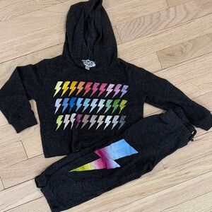 Kids Hoodie and Sweatpants Set with Rainbow Lightning Bolts 4T